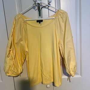 Estate Women's Yellow puff sleeve top with open ties at sleeves